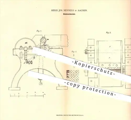 original Patent - Herm. Jos. Mennens in Aachen , 1880 , Rindenschneider , Rinde , Baumrinde , Holz , Forst , Mühle !!!
