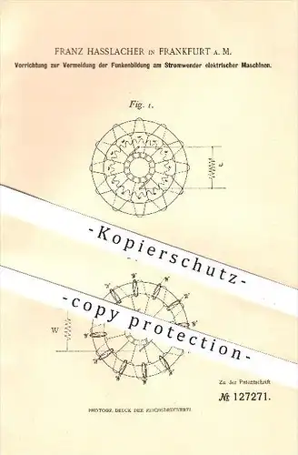 original Patent - Franz Hasslacher , Frankfurt a. Main , 1900 , Funken am Stromwender elektrischer Maschinen , Strom !!!