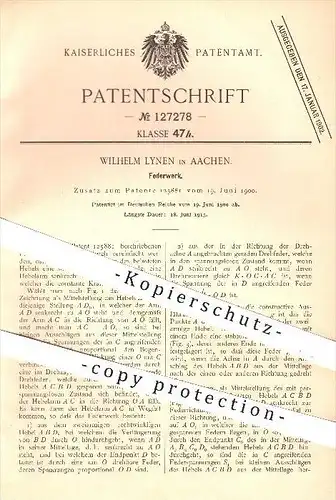 original Patent - Wilhelm Lynen in Aachen , 1900 , Federwerk , Feder , Federn , Hebel , Kraft , Physik !!!