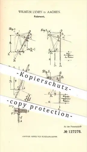 original Patent - Wilhelm Lynen in Aachen , 1900 , Federwerk , Feder , Federn , Hebel , Kraft , Physik !!!