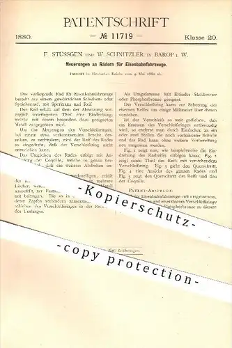 original Patent - F. Stüssgen und W. Schnitzler in Barop i. W. , 1880 , Räder für Eisenbahnfahrzeuge , Eisenbahn , Rad !