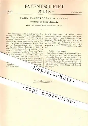 original Patent - Carl Blasendorff in Berlin , 1880 , Wasserrohrkessel , Kessel , Dampfkessel , Dampf !!!