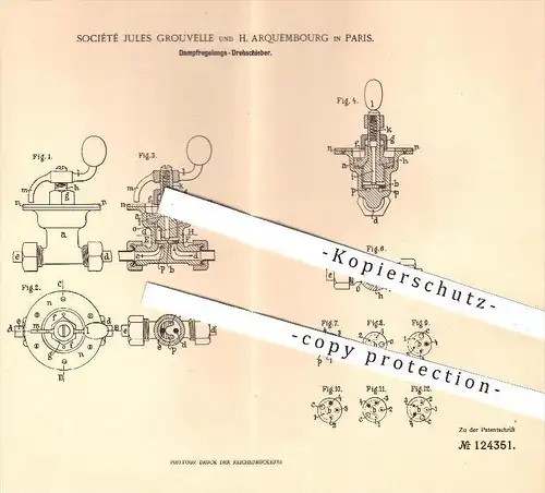 original Patent - Société Jules Grouvelle u. H. Arquembourg , Paris , 1900 , Dampfregelung - Drehschieber , Heizung !!!