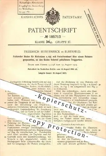original Patent - Friedrich Buntenbeck , Elberfeld , 1906 , Boden für Matratzen , Feder , Federn , Bett , Wuppertal !!!