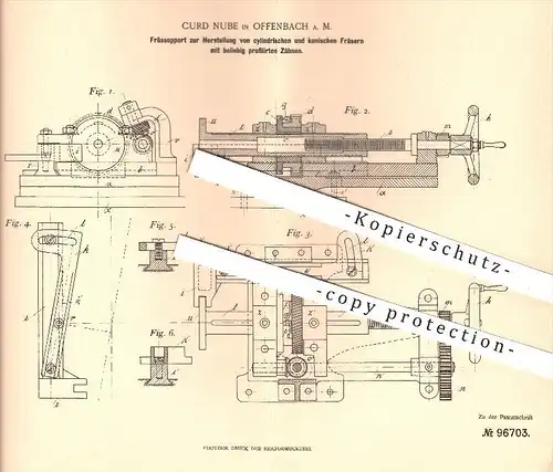 original Patent - Curd Nube , Offenbach a. Main , 1897 , Frässupport zur Herstellung Fräsern , Fräsmaschine , Fräsen !!!