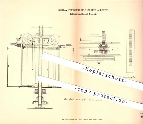 original Patent - Gustav Friedrich Finckgraefe in Leipzig , 1878 , Schleudermaschine mit Tretwerk , Schleuder !!!