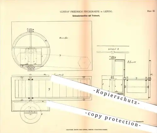 original Patent - Gustav Friedrich Finckgraefe in Leipzig , 1878 , Schleudermaschine mit Tretwerk , Schleuder !!!