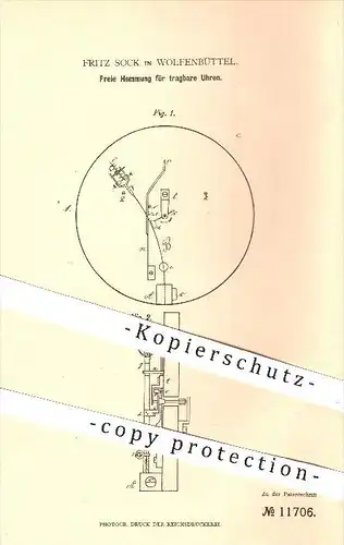 original Patent - Fritz Stock in Wolfenbüttel , 1880 , Freie Hemmung für Uhren , Uhr , Uhrmacher , Uhrwerk , Zeit !!!