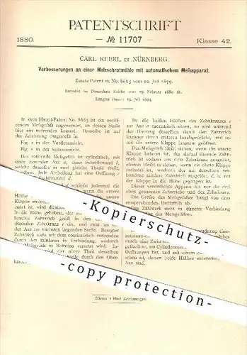 original Patent - Carl Keerl in Nürnberg , 1880 , Malzschrotmühle mit automatischer Messung , Mühle , Mühlen , Zählwerk