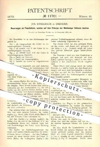 original Patent - Jos. Esselbach in Dresden , 1879 , Feuerleiter , Leiter , Feuerwehr , Nürnberger Schere , Rettung !!!