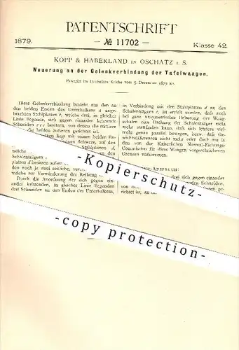 original Patent - Kopp & Haberland in Oschatz , 1879 , Gelenkverbindung der Tafelwaagen , Waage , Waagen , Wiegen !!!