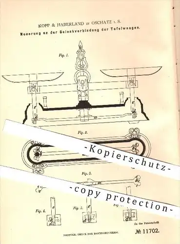 original Patent - Kopp & Haberland in Oschatz , 1879 , Gelenkverbindung der Tafelwaagen , Waage , Waagen , Wiegen !!!