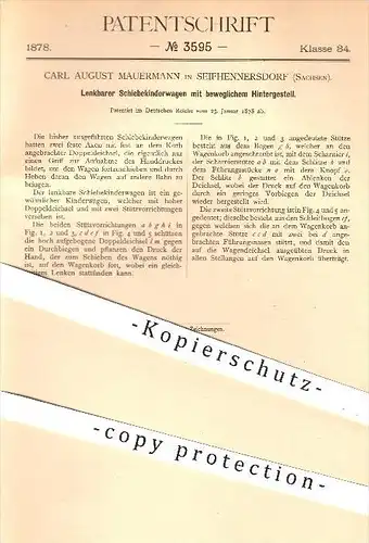 original Patent - Carl A. Mauermann , Seifhennersdorf , 1878 , Kinderwagen mit beweglichem Hintergestell , Wagen !!!