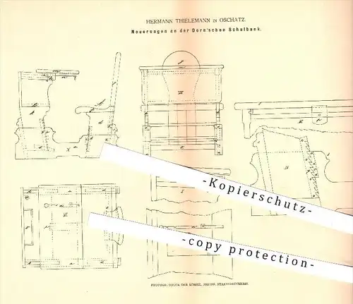 original Patent - Hermann Thielemann in Oschatz , 1878 , Dorn'sche Schulbank , Dorn , Bank , Möbel , Schule , Tisch !!!