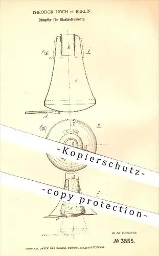 original Patent - Theodor Hoch in Berlin , 1878 , Dämpfer für Blasinstrumente , Musik , Musikinstrument , Instrument !!!