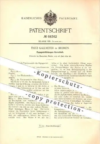 original Patent - Fritz Kallmeyer in Bremen , 1892 , Espagnolettstangen - Verschluss , Fenster , Schlosser , Schlosserei