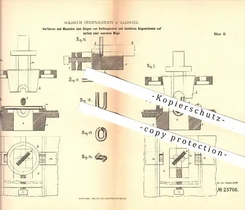 original Patent - Wilhelm Hegenscheidt in Gleiwitz , 1883 , Biegen von Kettengliedern , Glied , Glieder , Kette , Ketten