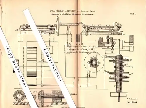 Original Patent - Carl Kessler in Kaßlet b. Bonndorf , 1881 , Bohrmaschine für Borstenfabrik , Grafenhausen !!!