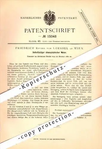 Original Patent - Friedrich Ritter von Loessel in Wien , 1880 , athmosphärischer Motor !!!