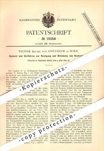 Original Patent - Victor Ritter von Ofenheim in Wien , 1880 , Apparat zur Reinigung von Ozokerit !!!