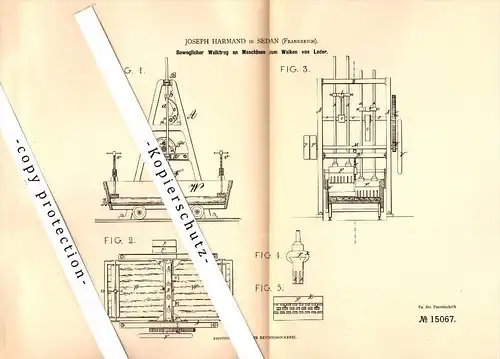 Original Patent - Joseph Harmand à Sedan , 1880 , Machine foulage pour le cuir !!!
