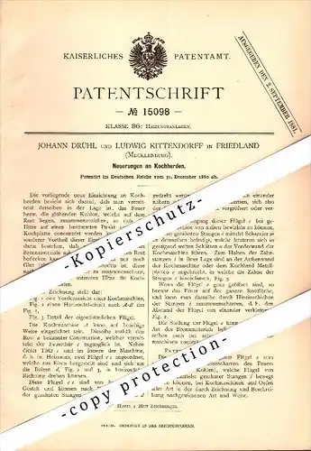 Original Patent - Johann Drühl und Ludwig Kittendorf in Friedland , Mecklenburg , 1880 , Kochherd , Küche !!!