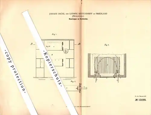 Original Patent - Johann Drühl und Ludwig Kittendorf in Friedland , Mecklenburg , 1880 , Kochherd , Küche !!!