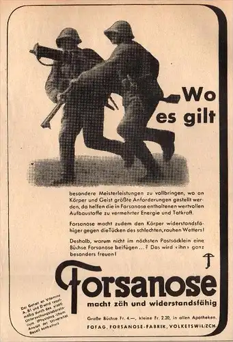 original Werbung - 1939 - Forsanose , Volketswil / Zürich !!!