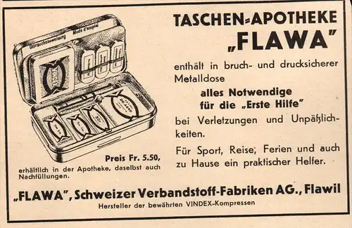 original Werbung - 1939 - Taschen-Apotheke , FLAWA , Flawil !!!