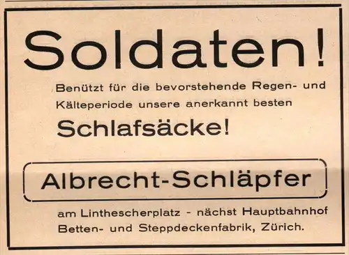 original Werbung - 1939 - Soldaten , Schlafsäcke , Albrecht-Schläpfer , Schlafsack !!!