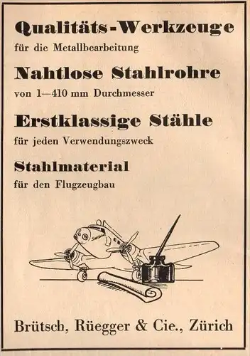 original Werbung - 1939 - Flugzeugbau , Brütsch , Rüegger & Cie. in Zürich , Flugzeug !!!