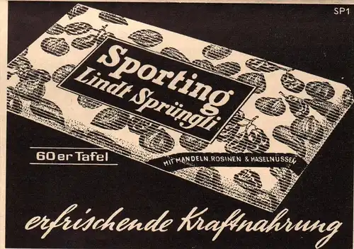 original Werbung - 1939 - Lindt Sprüngli , Schokolade , Sporting !!!