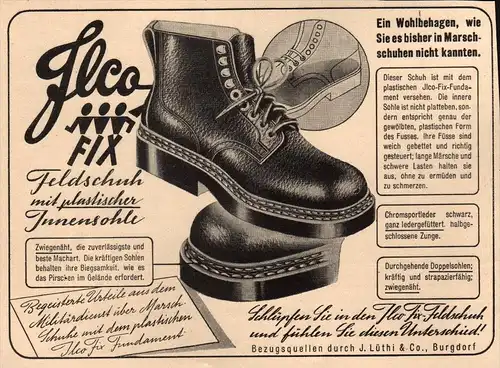 original Werbung - 1939 - ILCO - Marschschuhe , J. Lüthi & Co. in Burgdorf , Armee !!!
