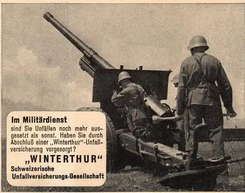 original Werbung - 1939 - Winterthur , Militär-Unfallversicherung !!!