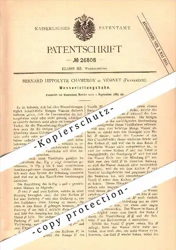 Original Patent - B.H. Chameroy à Le Vésinet , 1883 , robinet , conduite d'eau !!!