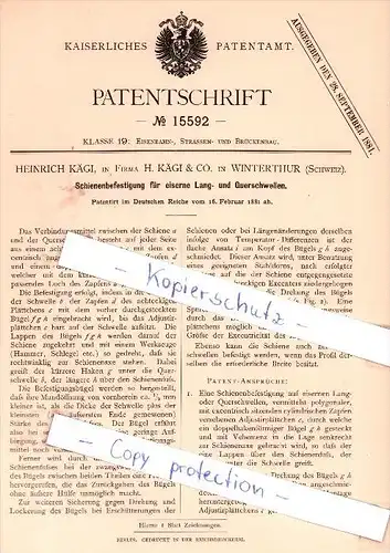 Original Patent - Heinrich Kägi, in Fa. H. Kägi & Co. in Winterthur , Schweiz , 1881 ,  !!!