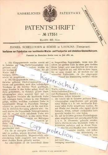 Original Patent - D. Schellhorn & Söhne in Lauscha , Thüringen , 1881 , Wachs- und Fischperlen !!!