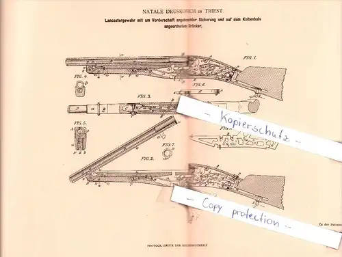 Original Patent - Natale Druskovich in Triest / Trieste , 1881 , pistola !!!