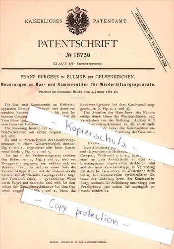 Original Patent - F. Burgers in Bulmke bei Gelsenkirchen , 1882 , Eisenerzeugung !!!