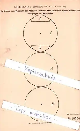 Original Patent - L. Röhr in Hohenlimburg , Westfalen , 1881 , Mechanische Metallbearbeitung !!!