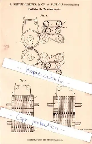 Original Patent - A. Reichenberger & Co. in Eupen , 1881 , Spinnerei !!!