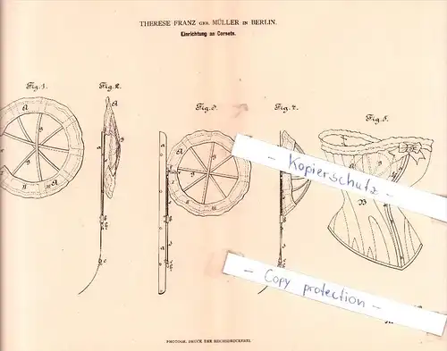 Original Patent - Therese Franz geb. Müller in Berlin , 1882 , Einrichtung an Corsets , corset , Korsett !!!