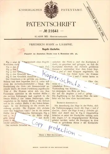 Original Patent - Friedrich Hahn in Laasphe , 1881 , Regulir-Kochofen !!!