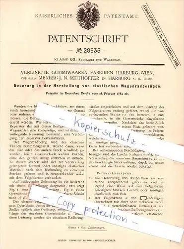 Original Patent - Vereinigte Gummiwaaren-Fabriken Harburg - Wien , 1884 ,   !!!
