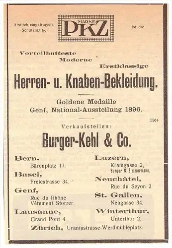 original Werbung / Reklame - 1911 - Burger-Kehl & Co in Luzern , Neuchatel , Winterthur , Luzern , Lausanne  !!!