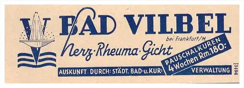 original Werbung - 1938 - Bad Vilbel , Kur !!!