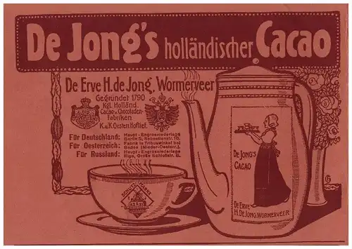 original Werbung - 1911 - de Jongs , holländischer Cacao , Kakao , Wormerveer , Zaanstad !!!