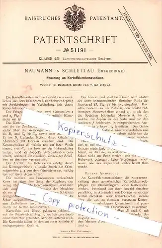 Original Patent - Naumann und Schlettau , Erzgebirge , 1889 , Kartoffelerntemaschinen !!!