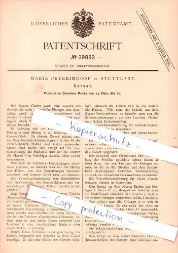 Original Patent - Maria Peyerimhoff in Stuttgart , 1884 , Corset , Korset !!!