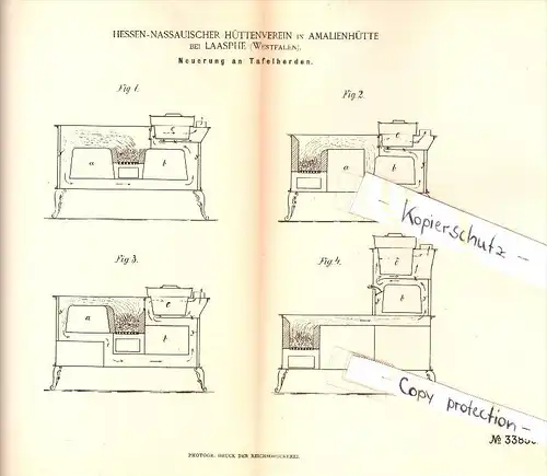 Original Patent - Hüttenverein in Amalienhütte b. Bad Laasphe , 1885 , Tafelherd , Heizungsbau !!!